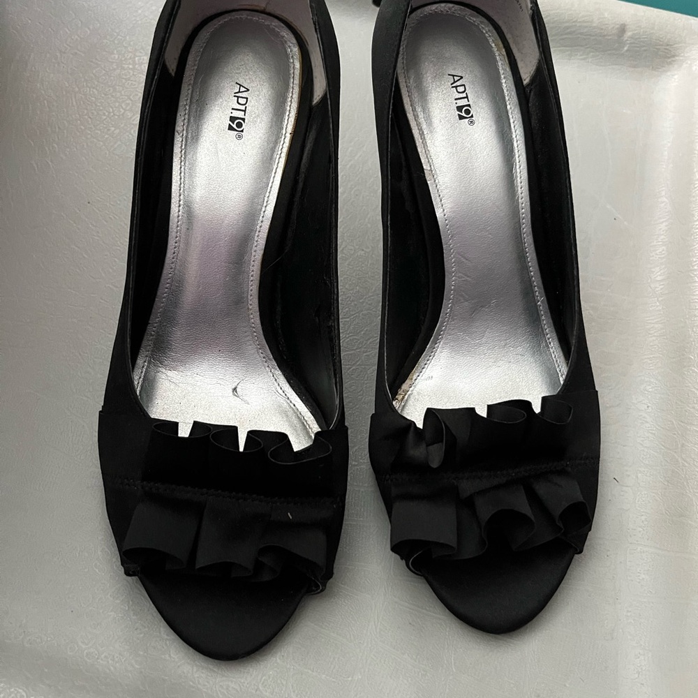 Apt. 9 Black Satin Heels with Decorative Front